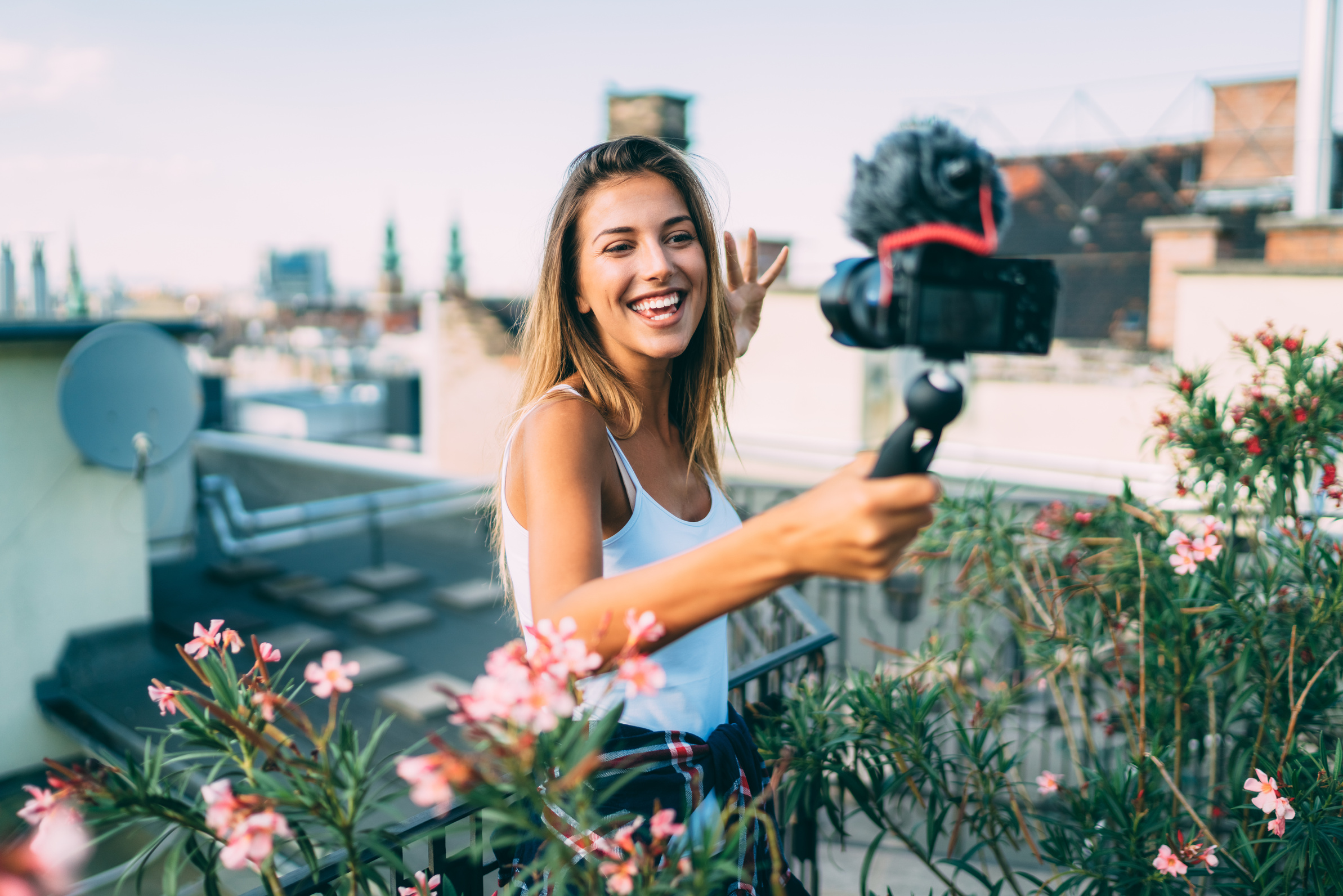 Influencer vlogging from a travel destination